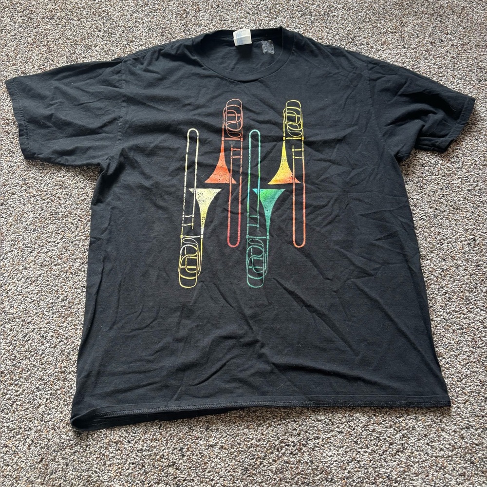 Black Graphic T-Shirt with Colorful Design size large